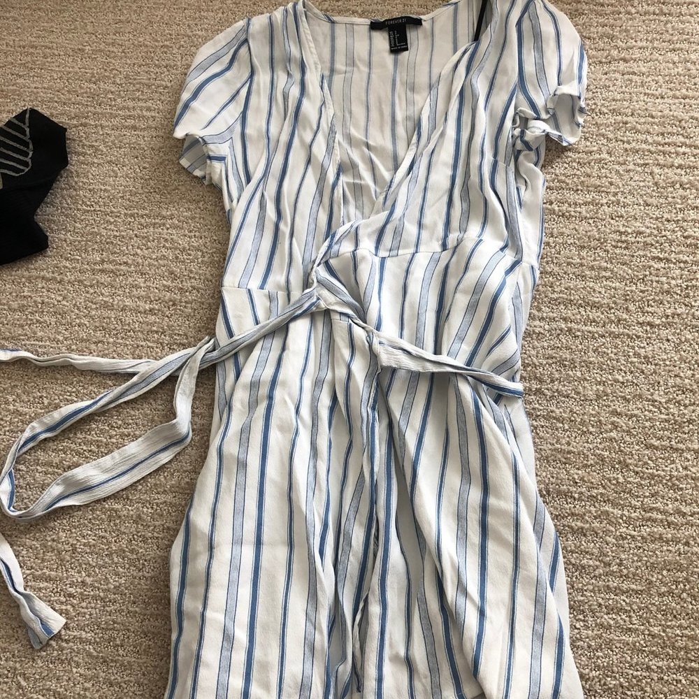 Forever 21 blue and white stripe wrap dress